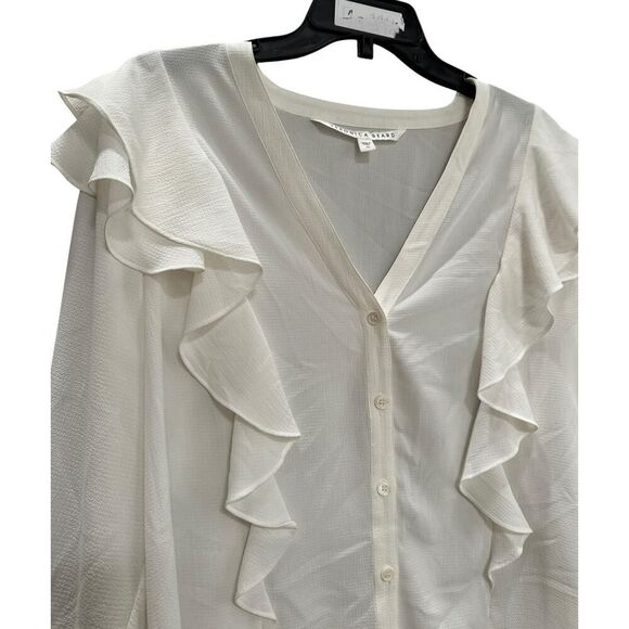 Veronica Beard Ivory Ruffle Shoulder Blouse - Size 10 - New - Picture 4 of 5